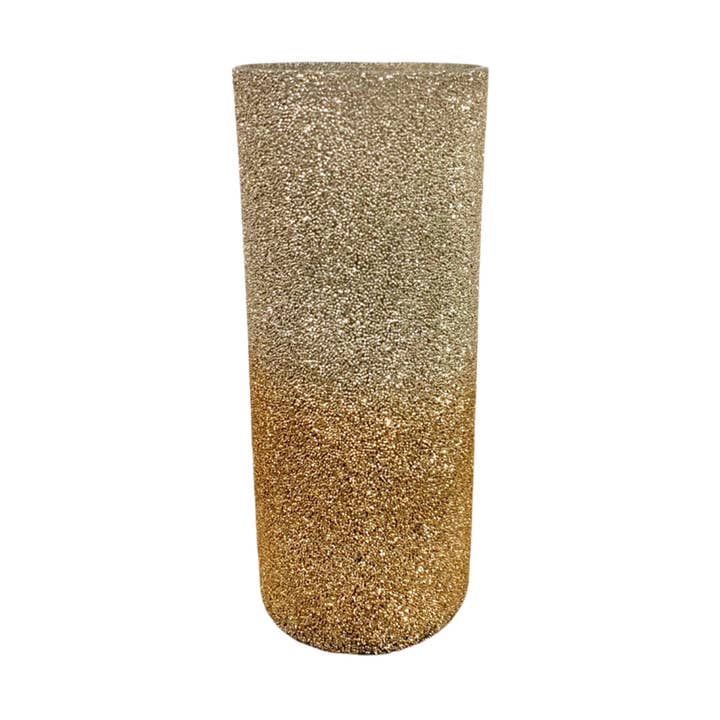 OMBRE CRUSHED GLASS PLATINUM/GOLD VASE 12.5" H X 5" DIA for wholesale by David Christopher's Collection