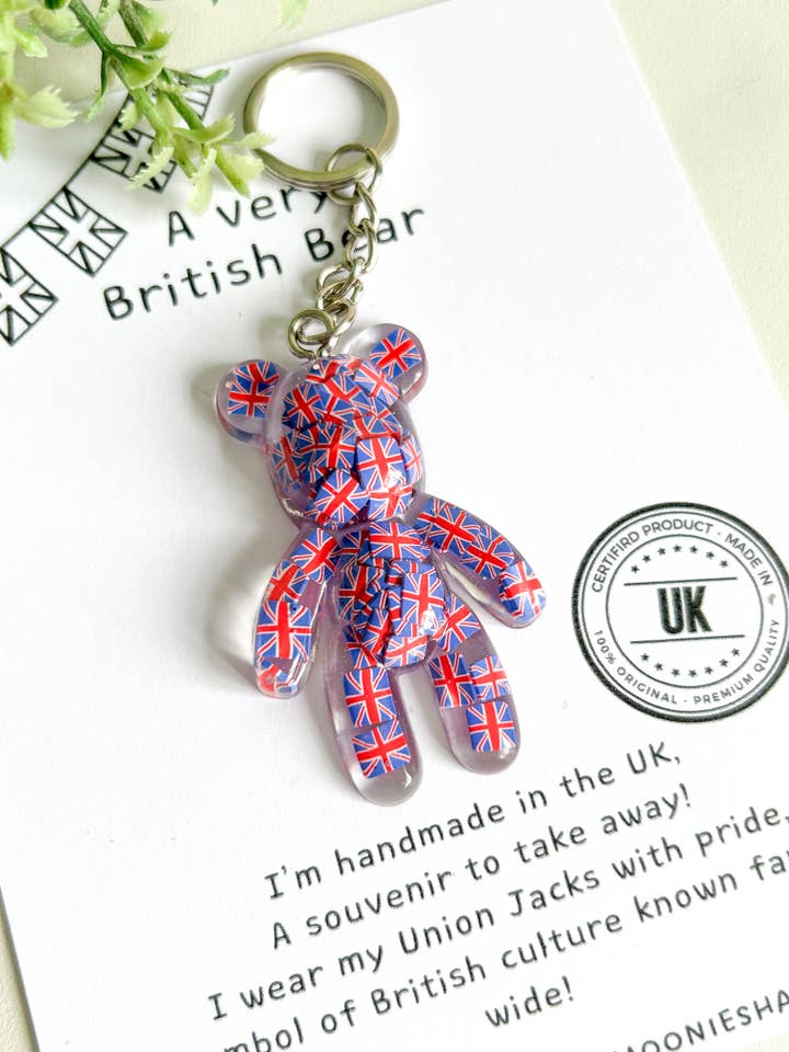 United Kingdom Bear Keychain, London Keyring, UK Keychain for wholesale by Moonieshandmade
