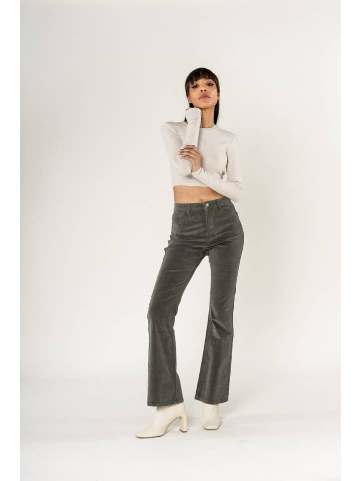 Nina Carter - Wholesale Pants - Women's - Bootcut High Waist Corduroy Back to School J22114