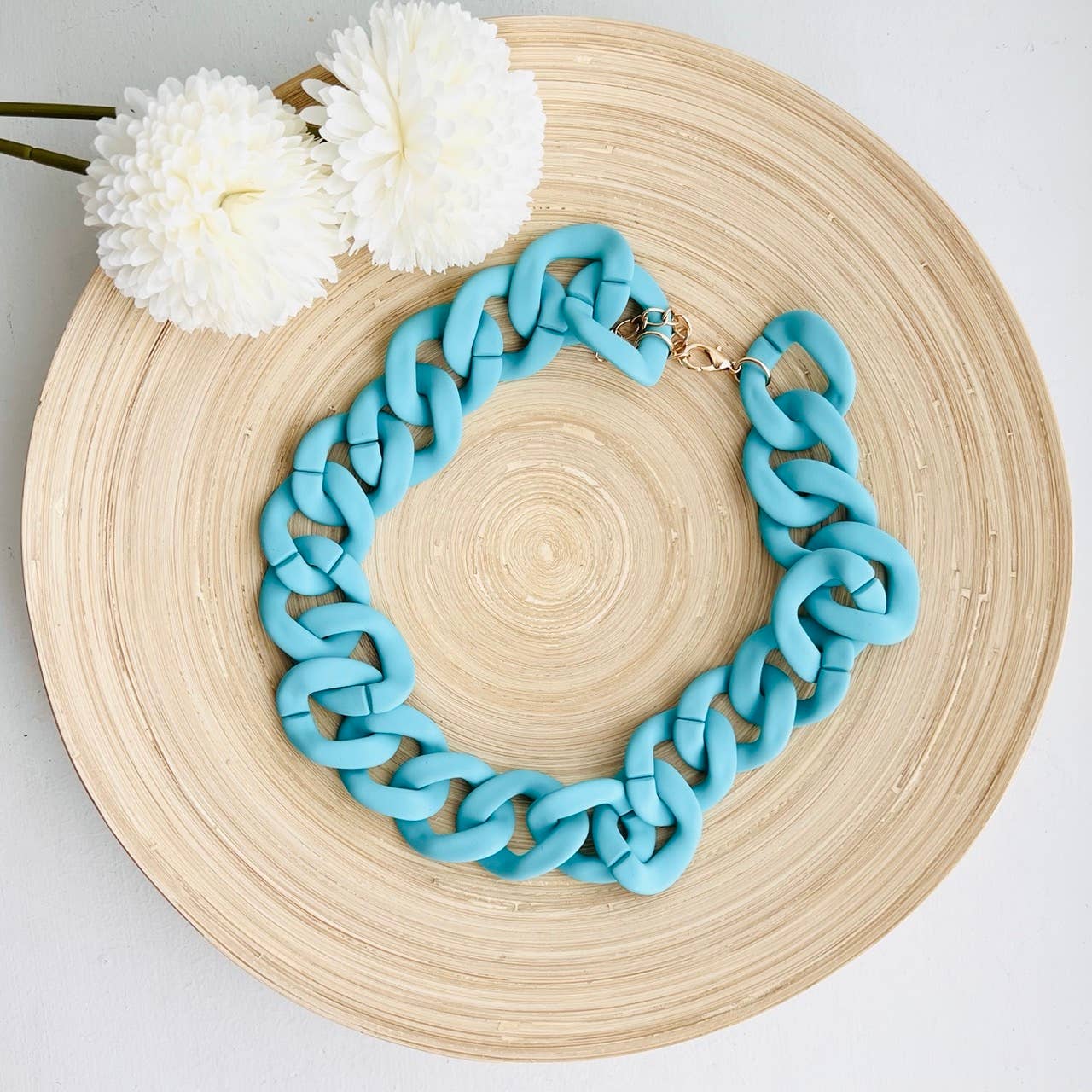 Tiny Gift Society - Vente Collier maille et chaîne - Collier chaîne à maillons plats style cubain en acrylique boho7