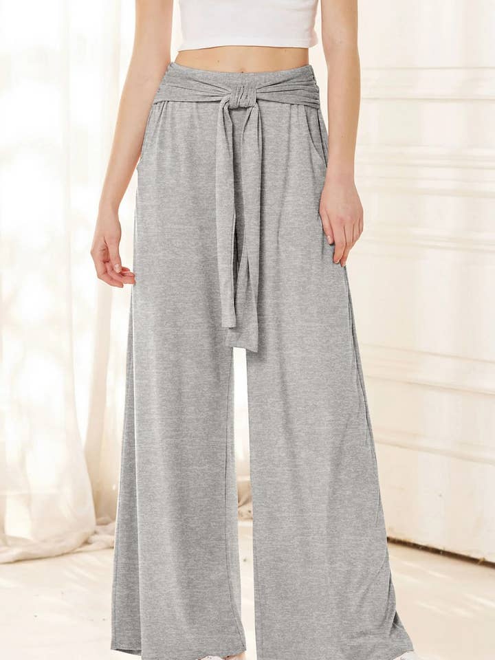 CWBLP2173_SOLID DRAWSTRING WIDE LEG SOFT YOGA PANTS for wholesale by NINEXIS