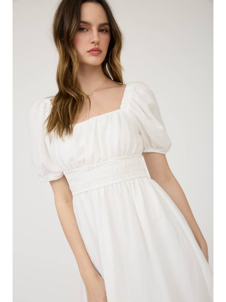 MINE – wholesale Dress – Women's – SOLID SMOCKED WAIST BALLOON SLEEVE MIDI DRESS17