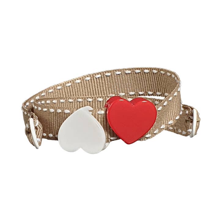 BEIGE RODE EN WITTE ARMBAND MET DUBBEL HART voor wholesale door Smartever Srl