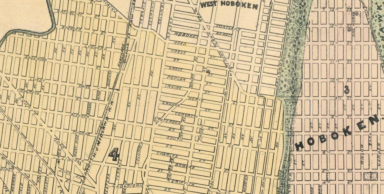 OldCityPrints - Old Maps and Posters – wholesale Karta – Gammal karta över Jersey City och Hoboken Hudson County 1882 Vintagekarta | Vintagekarta Väggkonsttryck2