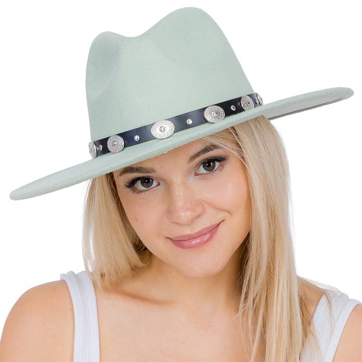 Cap Zone – Fedora - Mulher por atacado – Chapéu de Feltro Rancher de Aba Larga com Cinto de Conchas2
