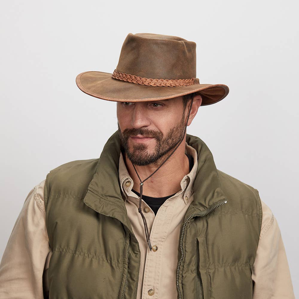 American Hat Makers - Wholesale Cowboy Hat - Unisex - Premium Crushable Leather Outback Hat - Style Crusher26