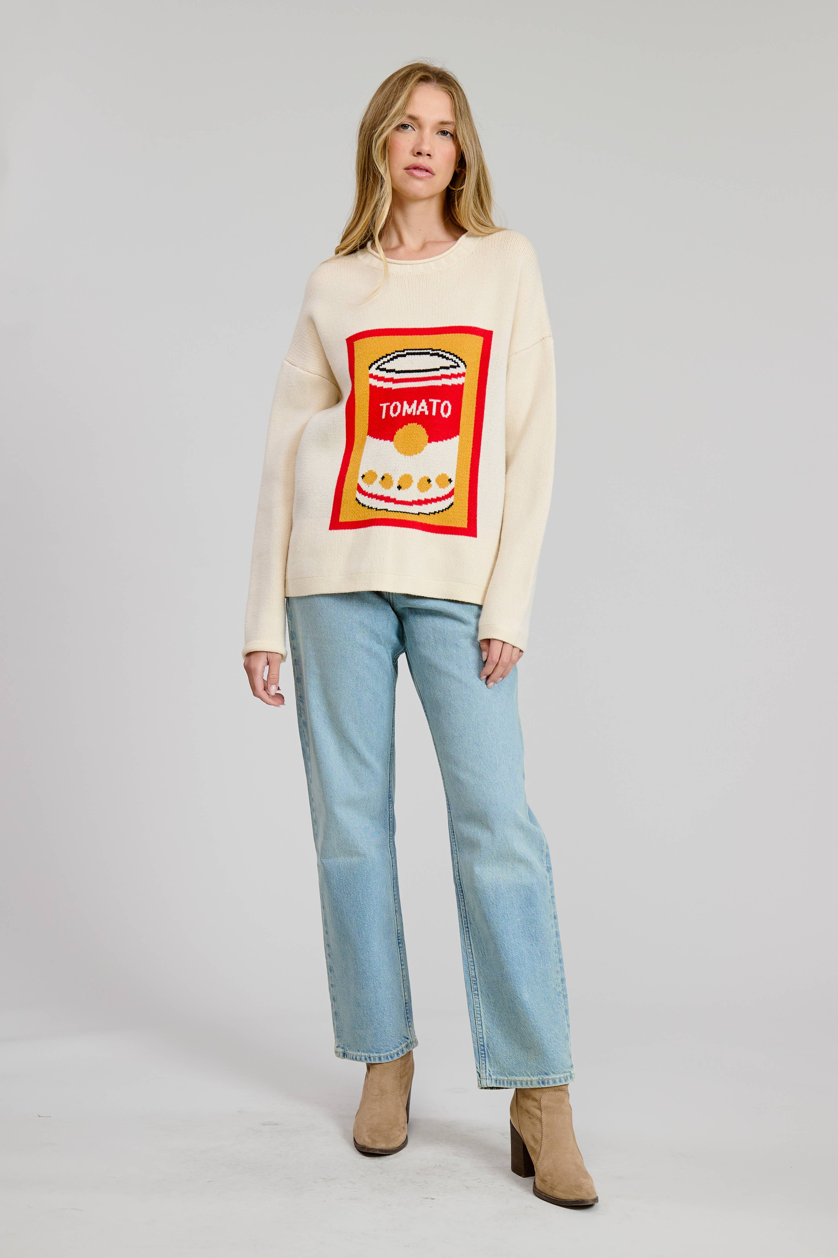 FLAT WHITE - Vente Pull en maille – femme - Pull ras du cou tomate