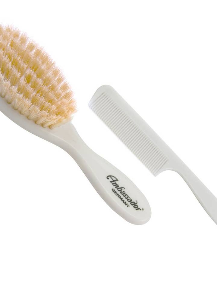 5127 Natural Bristle Brush/Comb Set – White 2 Pc for wholesale by Eco-dent