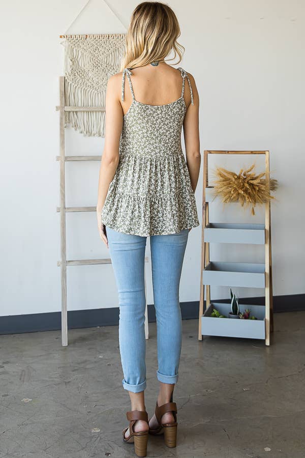 7th Ray - Wholesale Tunic - Women's - Floral Tiered Babydoll Adjustable Tie Flared Cami Top T478420