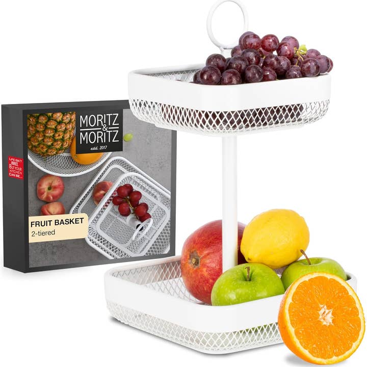 2-Tier White Metal Fruit Cake Stand with Citrus Peeler for wholesale by Moritz & Moritz