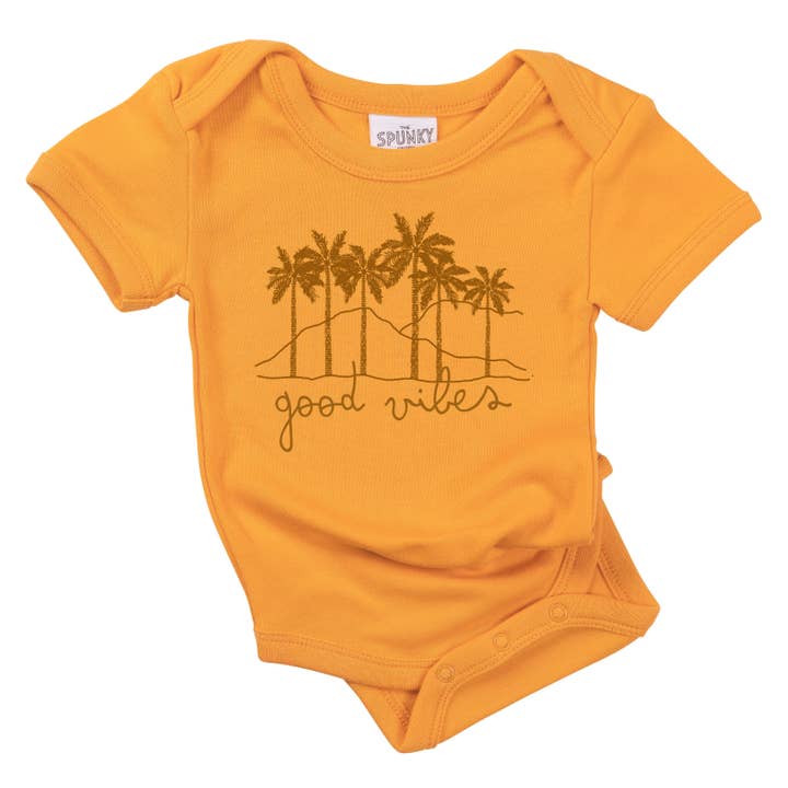 Spunky Stork - Wholesale Screen Printed T-Shirt - Kids - Good Vibes Palm Trees Organic Baby Bodysuit Kids Shirt