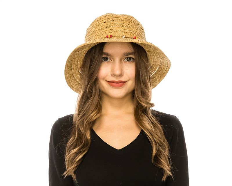DNMC - Wholesale Straw Hat - Women's - Straw Summer Women's Bucket Hat w/ Seashells4