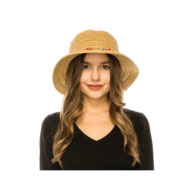 DNMC - Wholesale Straw Hat - Women's - Straw Summer Women's Bucket Hat w/ Seashells4