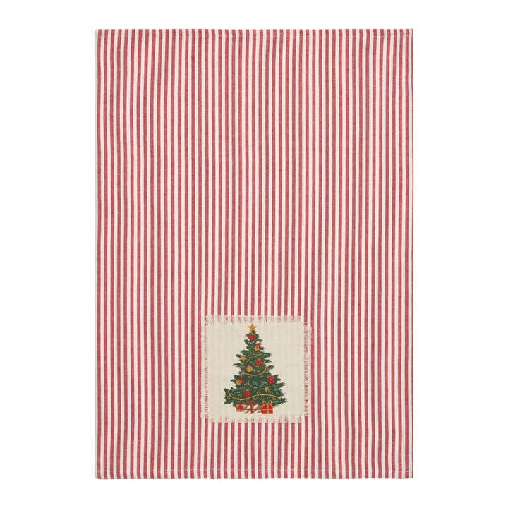 Peking Handicraft - Wholesale Tea towel - Holiday Patch Stripe Tree Kitchen Towel
