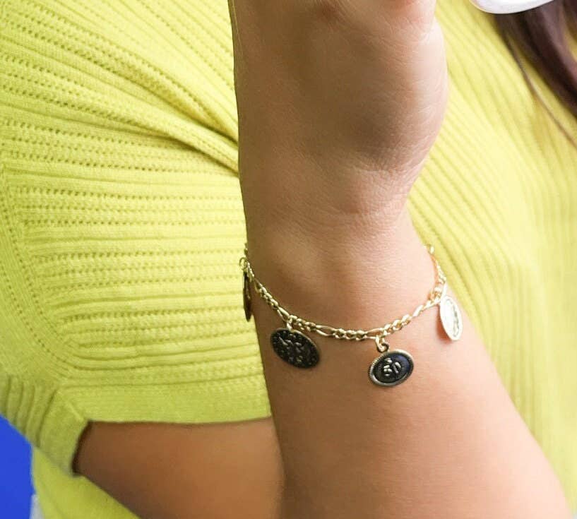 Milie - Vente Bracelets à breloques/pendentifs - Bracelet à breloques en pièce de monnaie 18k GF : maillon Figaro1