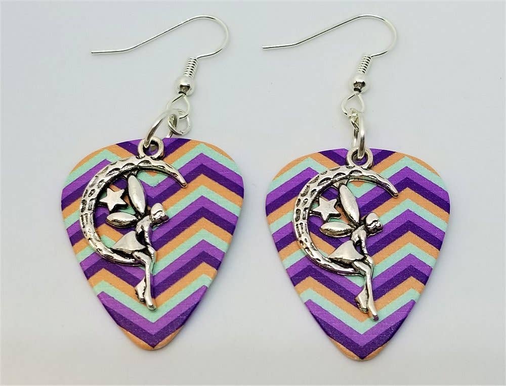 Simply Raevyn - Wholesale Dangle Earrings - Fairy on the Half Moon Charm Guitar Pick Earrings36