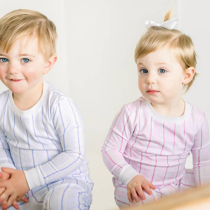 Lavender Bow - Wholesale Sleepwear Set - Kids - Blue Stripe Pajama Set