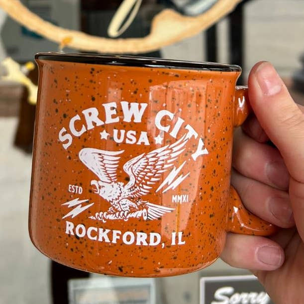 Screw City Camp Mug for wholesale by Rockford Art Deli