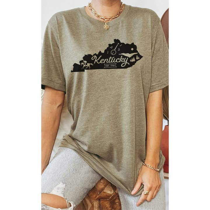 Kentucky State Outline Graphic Tee for wholesale by Kissed Apparel