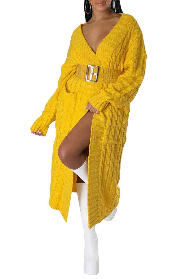 MB Fashion Wholesale - Wholesale Cardigan - Women's - MB FASHION Cable-Knit Long Cardigan with Pockets 073AT13