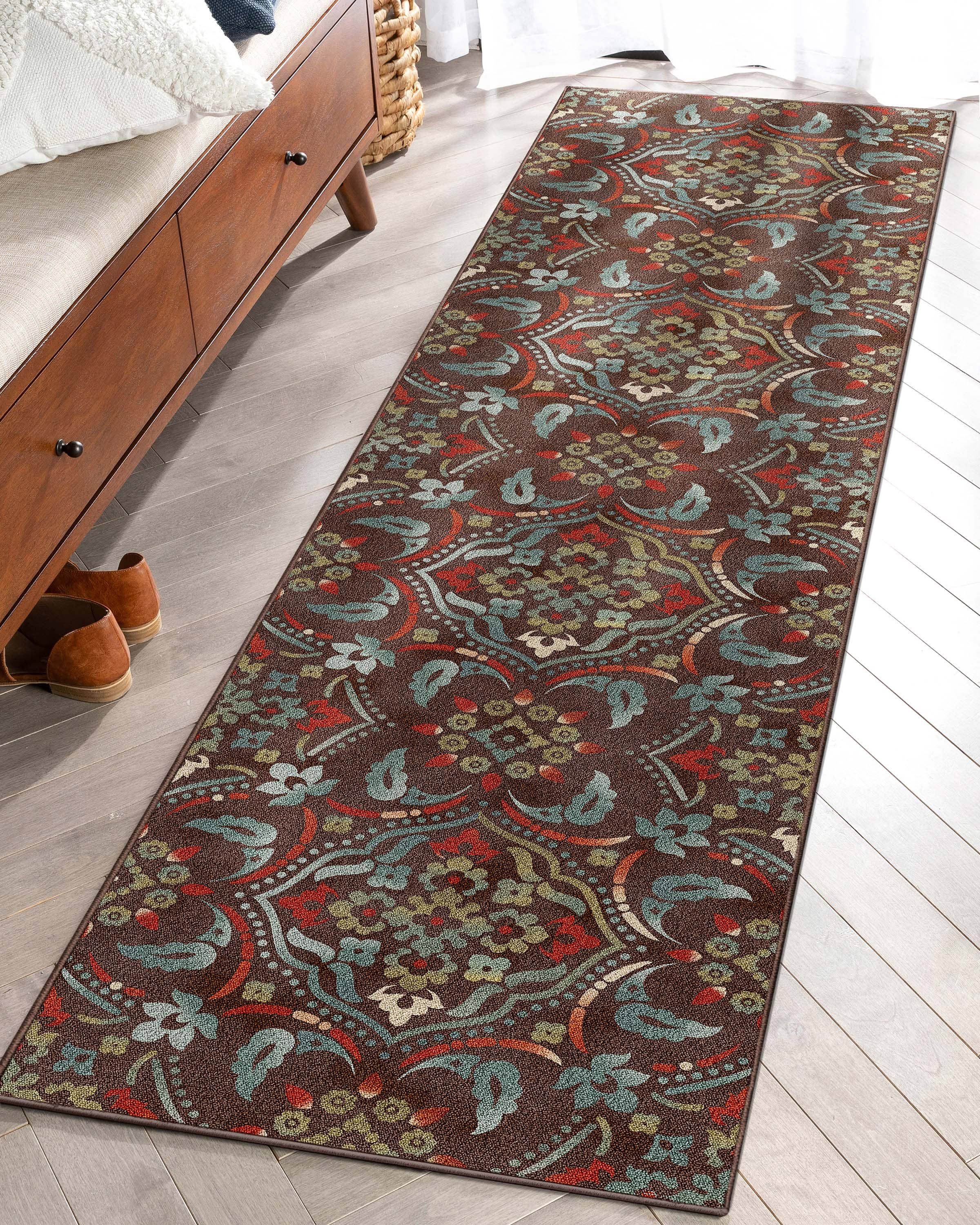 Well Woven - Wholesale Area Rug - Florence Brown/Grey Floral Flat-Weave Cotton Backing Rug3