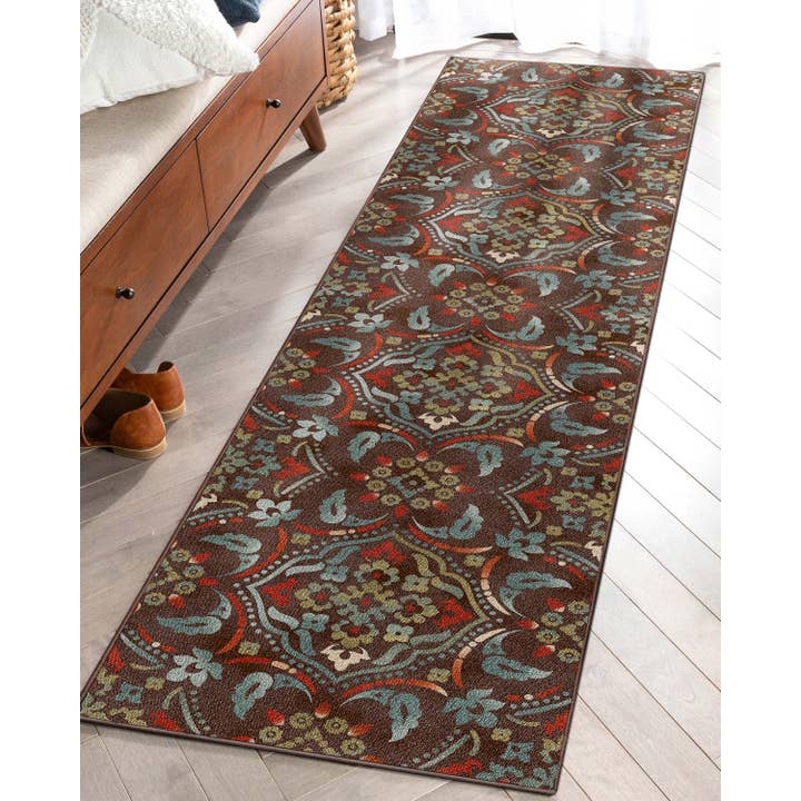 Well Woven - Wholesale Area Rug - Florence Brown/Grey Floral Flat-Weave Cotton Backing Rug3