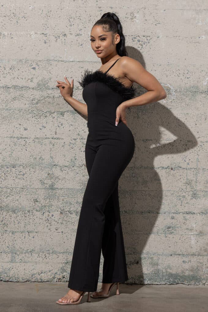 Melrose with Love - Vente Combinaison – femme - COMBINAISON EN CRÊPE À BAS CLOCHE AVEC PLUMES1