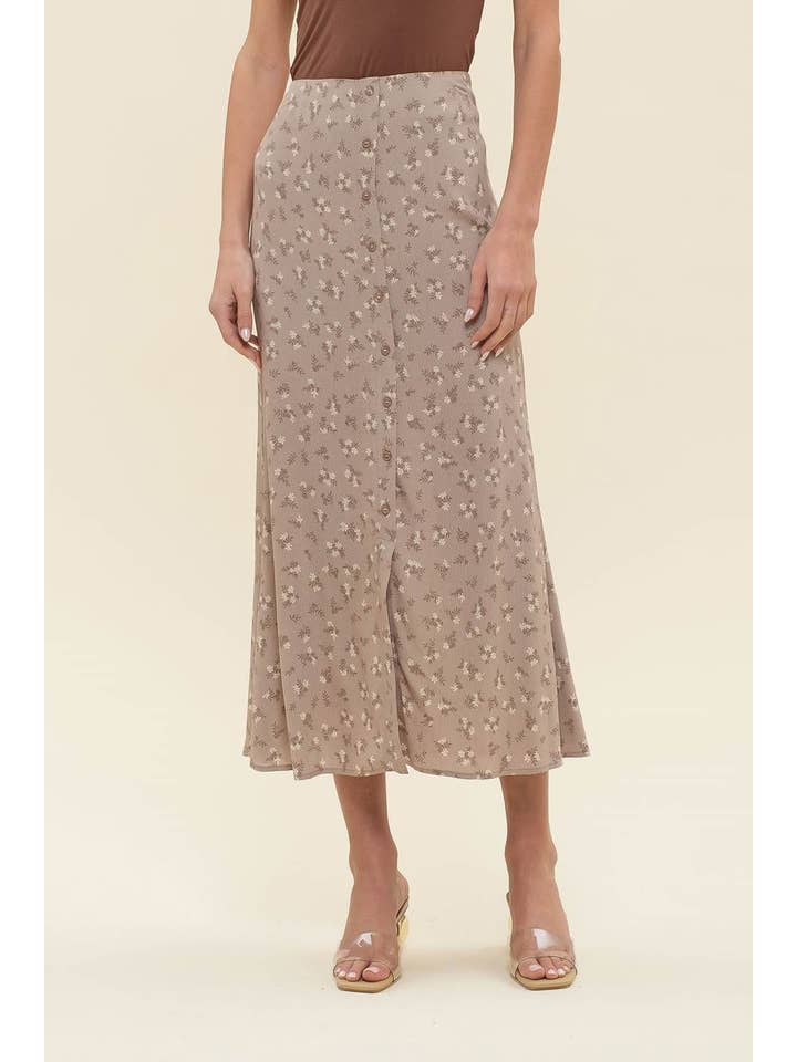 The Workshop Studio - Wholesale Skirt - Women's - FLORAL BUTTON FRONT SPLIT HEM MIDI SKIRT