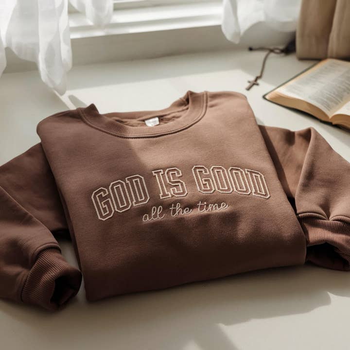 Retro Christian Embroidered Sweater, God Is Good Faith Shirt for wholesale by ClevorFit