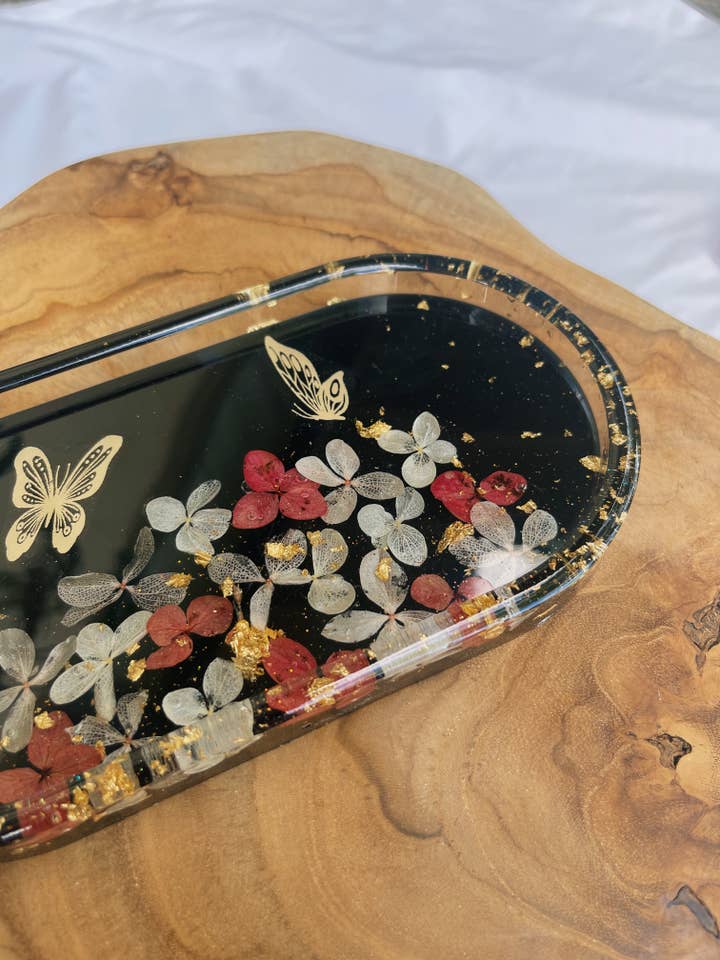 Bandeja de jardín de hortensias Red Butterfly en negro para venta al por mayor de Msn J Arts