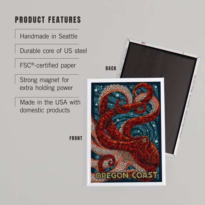 Lantern Press - Wholesale Magnet - MAGNET Oregon Coast, Octopus, Mosaic