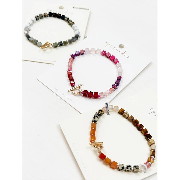 Square Shaped Semi Precious Stone Mixed Bracelet for wholesale by Love and Repeat