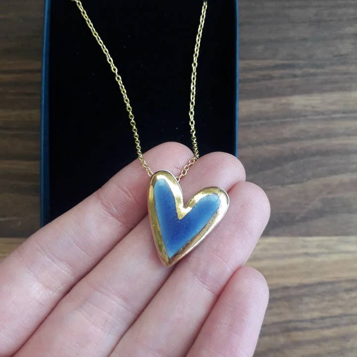 'Something Blue' - Wedgewood Blue and Gold Heart Necklace for wholesale on Faire2
