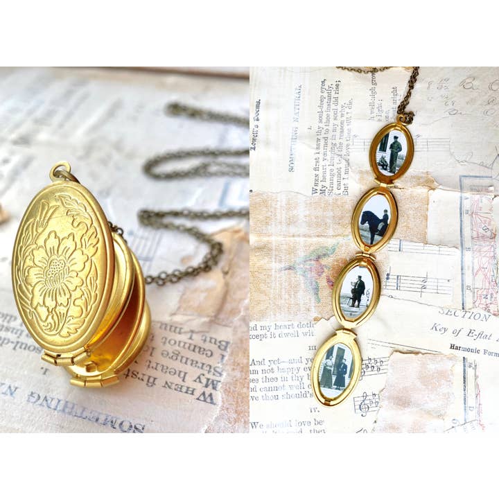 Red Truck Designs - Wholesale Locket Necklace - Gold Family Locket Necklace Folding Locket 24 inches