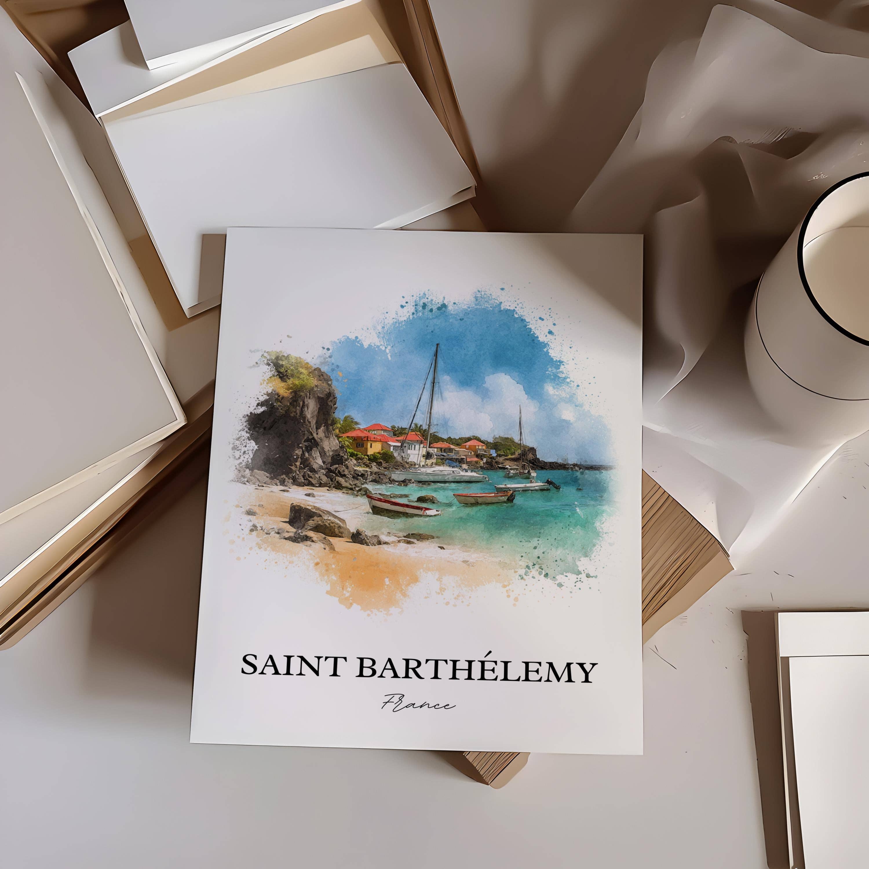Premium Travel Art – wholesale Art print – Saint Barthélemy Wall Art, St Barts Print, Caribbean Watercolor Art, St. Barts Gift, St Barts Travel Print, Travel Poster, Housewarming Gift2