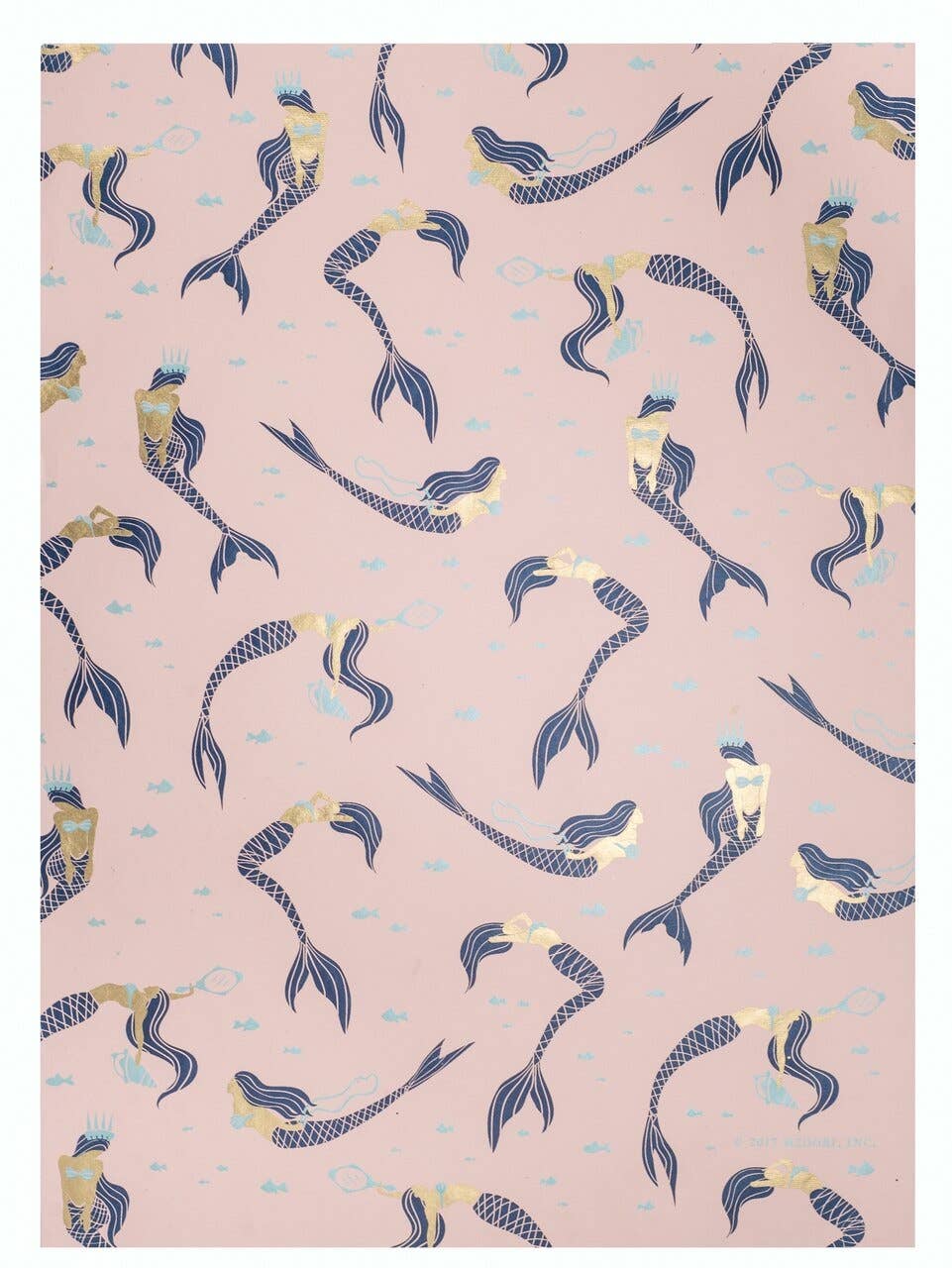 MIDORI Inc. - Vente Feuille de papier cadeau - Sirène - Rose clair/Marine/Or métallisé1