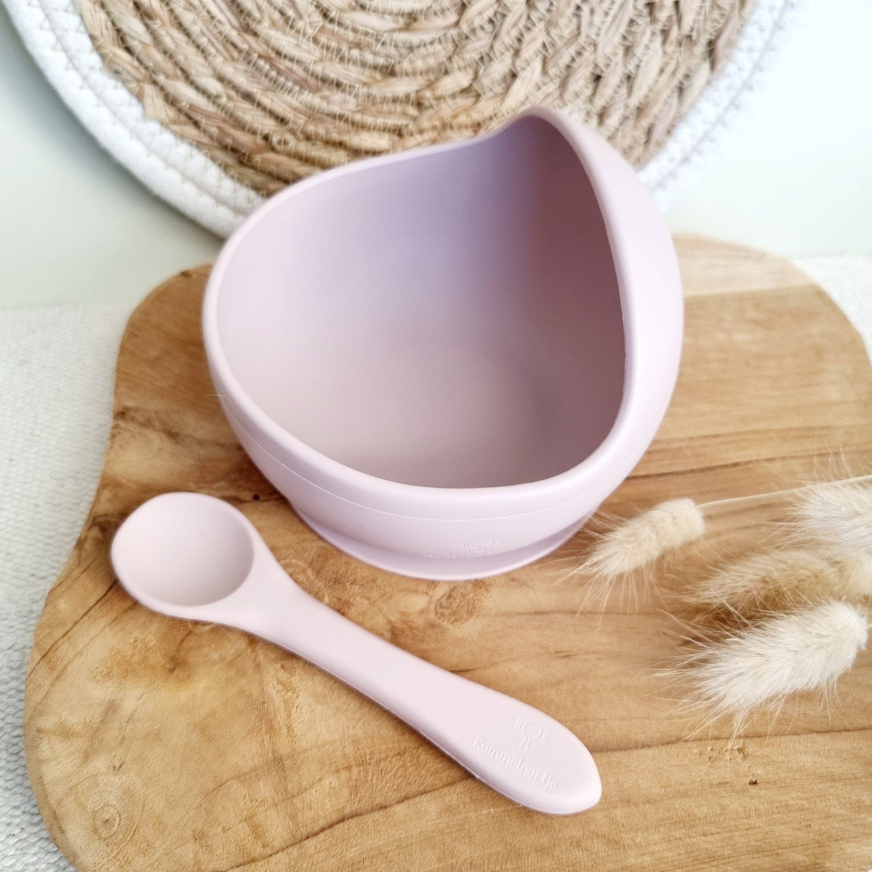 Rammelaartje - Venta al por mayor Tazones - Niños y bebés - Tazón de silicona con ventosa y cuchara - Rosa suave2