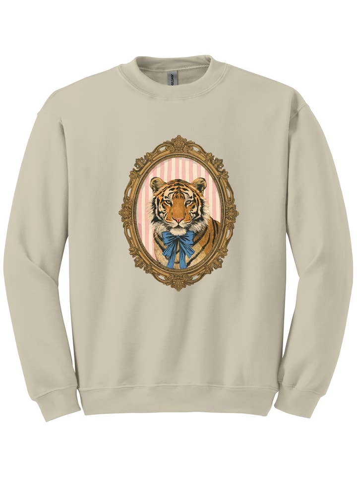 Cute Tiger Framed Portrait Bow Graphic Sweatshirt for wholesale by Salty Babe Threads