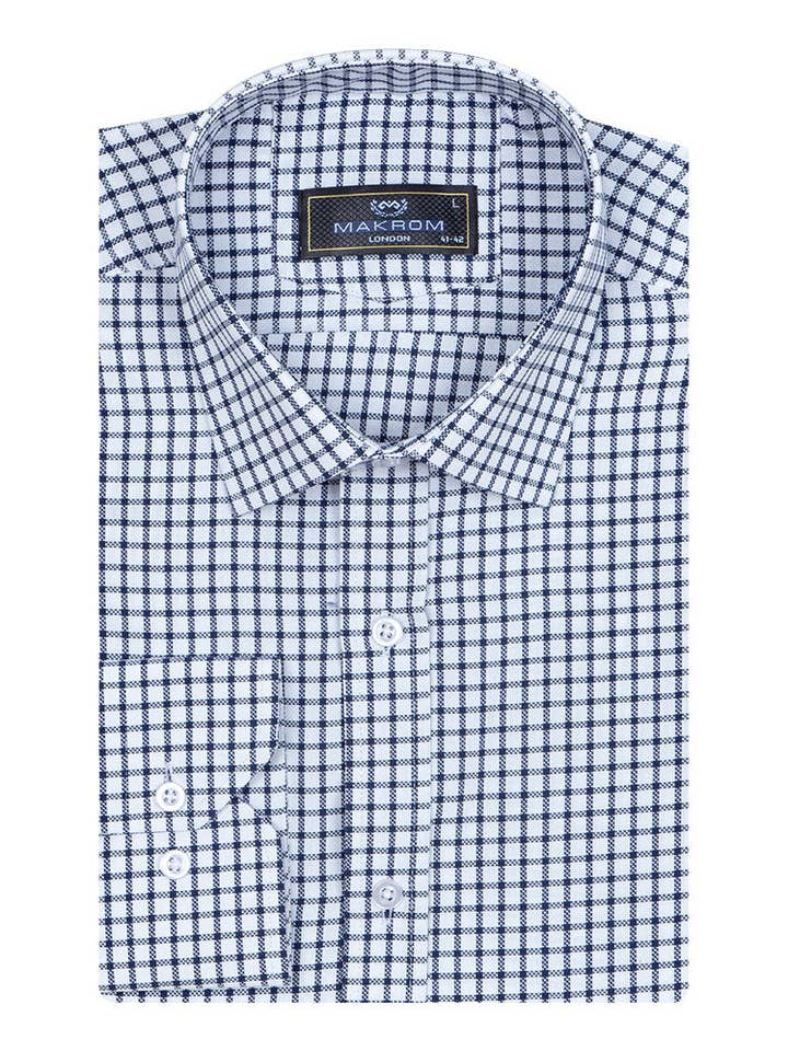 Dark Blue Checked Long Sleeved Shirt for wholesale by Makrom