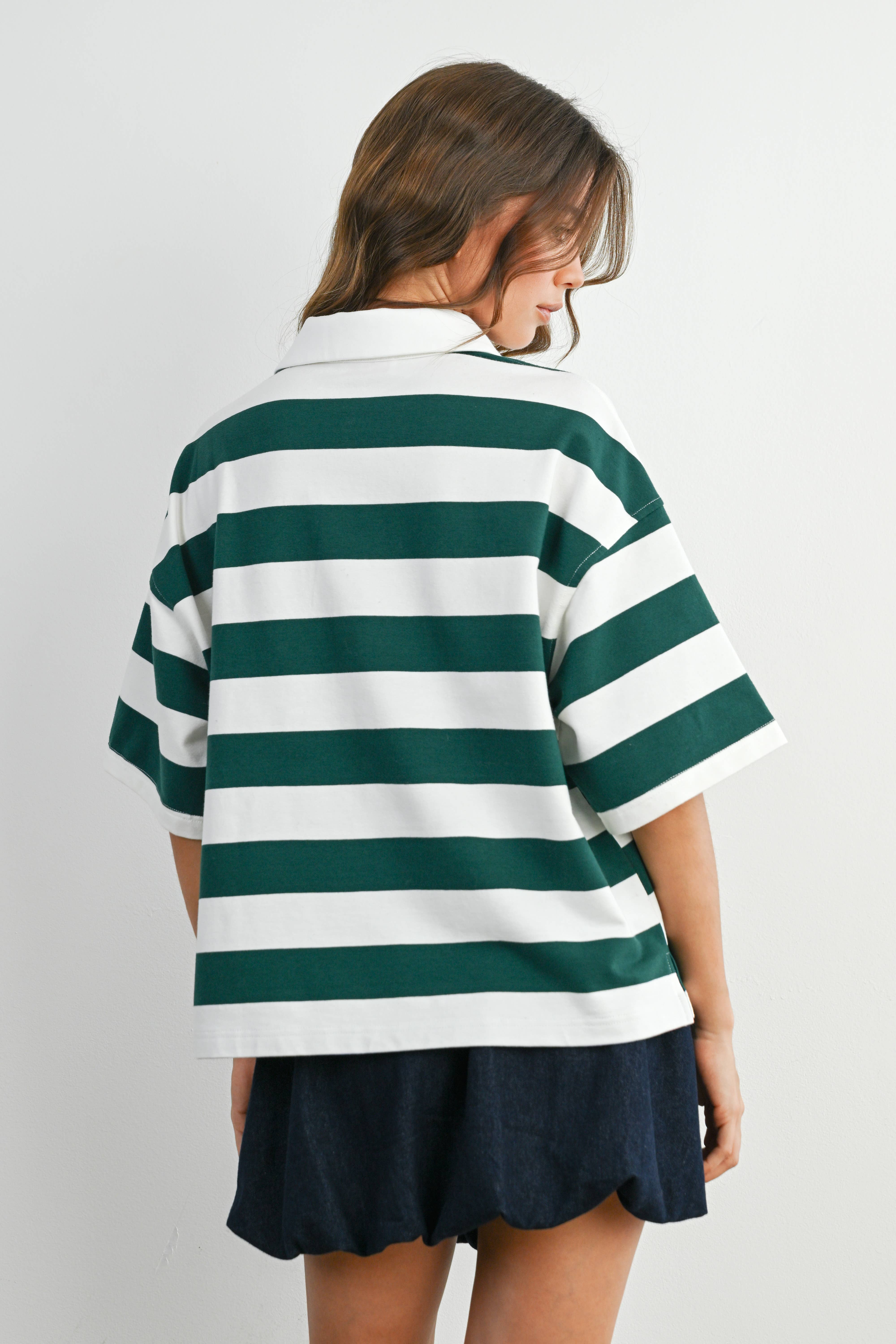 BUTTERMELON - Wholesale Polo - Women's - Striped Oversized Polo Shirt - BMT771051