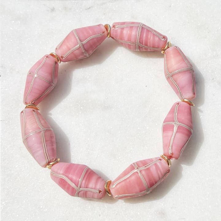 GentrybyJenna - Wholesale Beaded bracelet - Java French Cross Beads Stretch Stacking Bracelet- Pink0