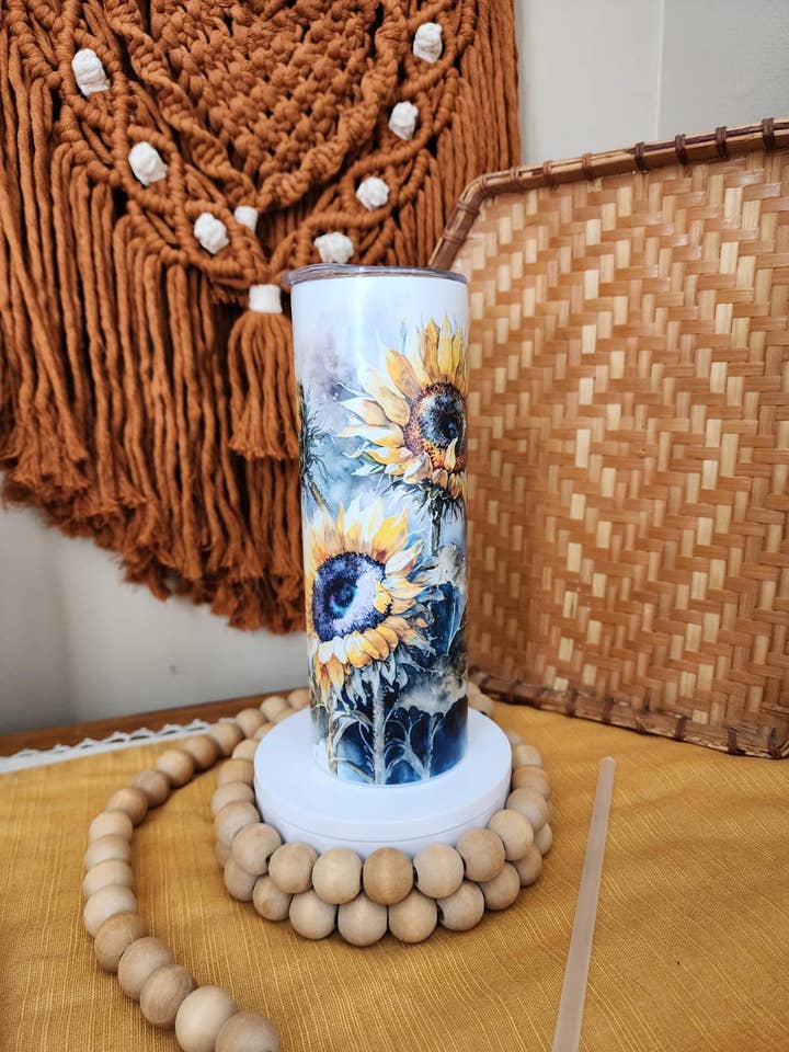 Rechte bekers van 20 oz roestvrij staal, zonnebloembekers voor wholesale door Gifts by AnnLee