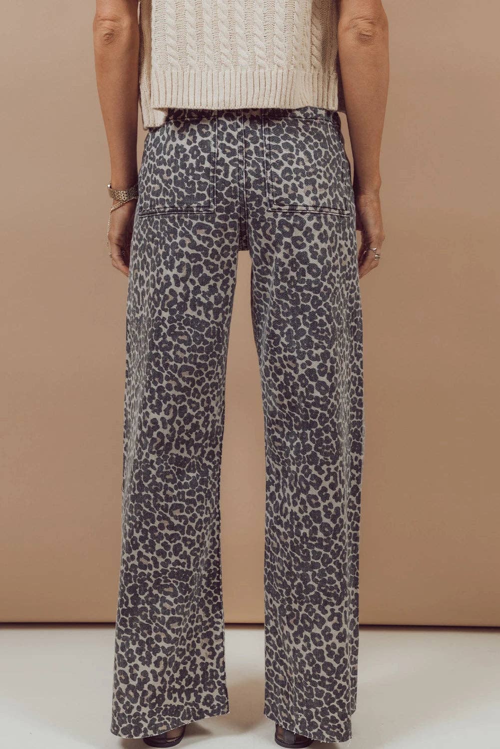 Black Leopard Print Wide Leg High Waist Jeans for wholesale on Faire1