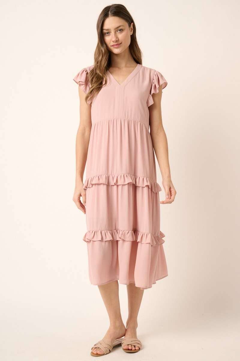 mittoshop – Engroshandel Kjole - Dame – H43020 - MIDIKJOLE MED FLÆSEDETALJER I V-HALS13