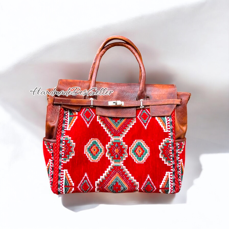 HandmadeBestSeller – Großhandel Weekender-Tasche – Unisex –  Handtasche aus marokkanischem Leder und Kelim — Artisan Crafted0
