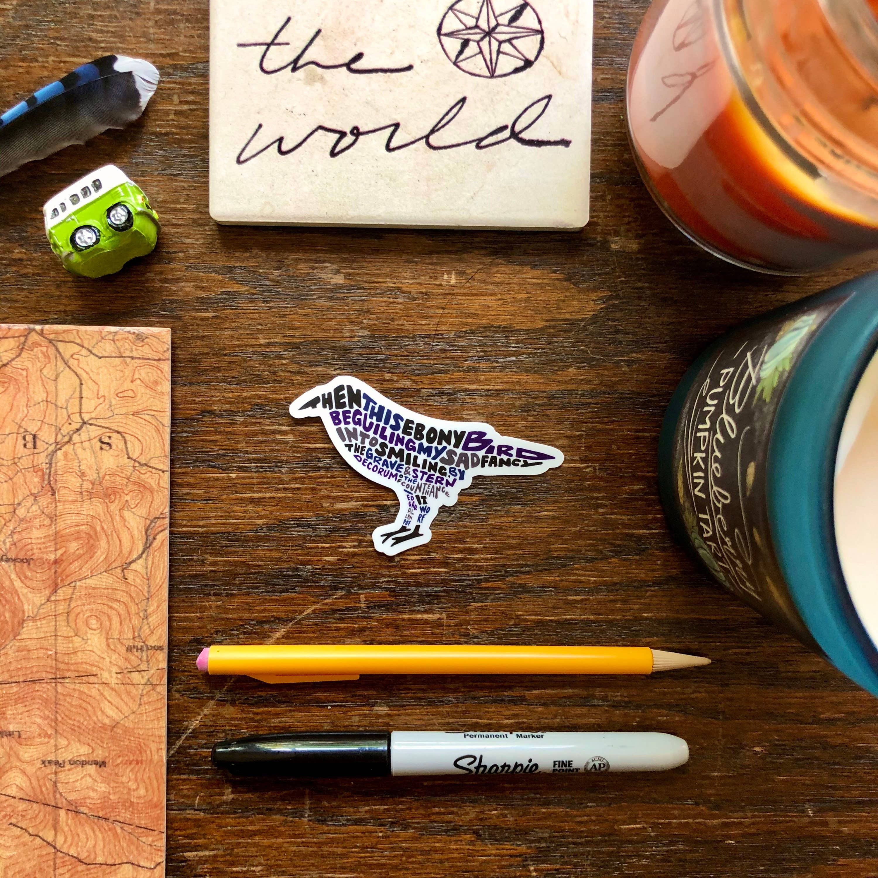 Wander On Words - Wholesale Sticker - Hand-Lettered Edgar Allen Poe Raven Sticker1