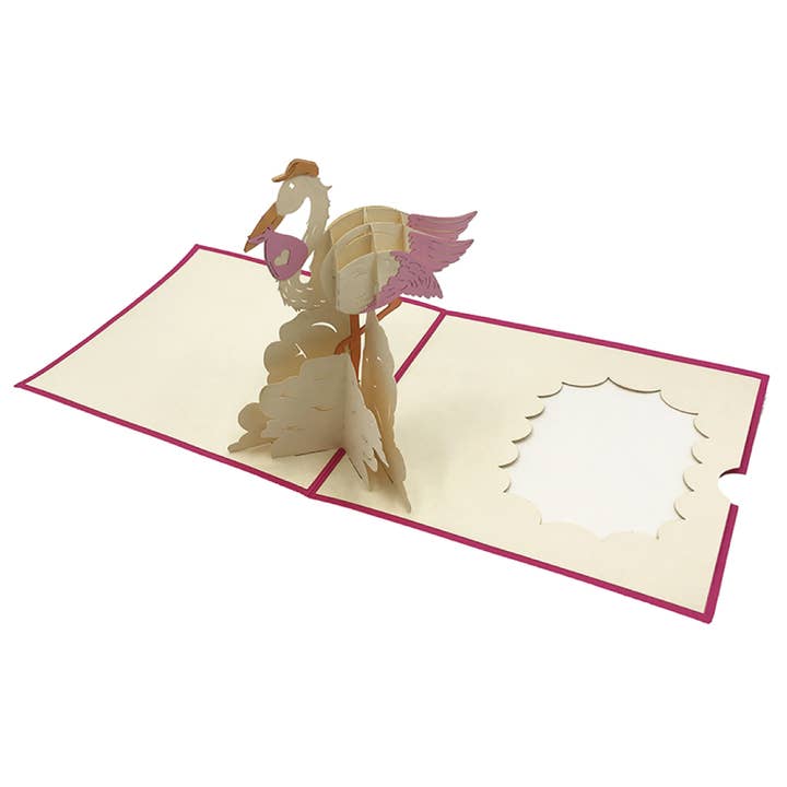 Surprise origami card stork with baby girl for wholesale by RF Distribution