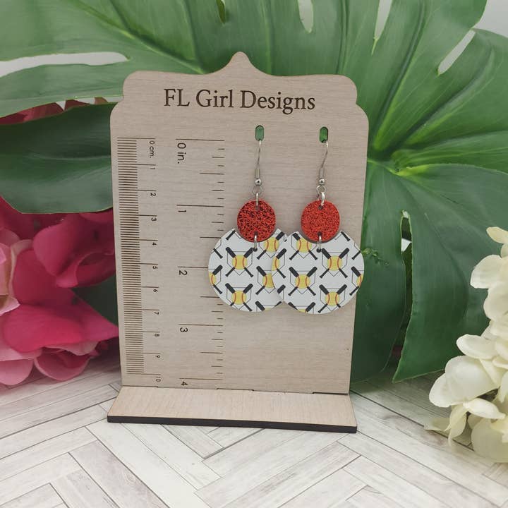 FL Girl Designs - Vente Boucles d'oreilles pendantes - Boucles d'oreilles Jordan en cuir véritable pour baseball et softball