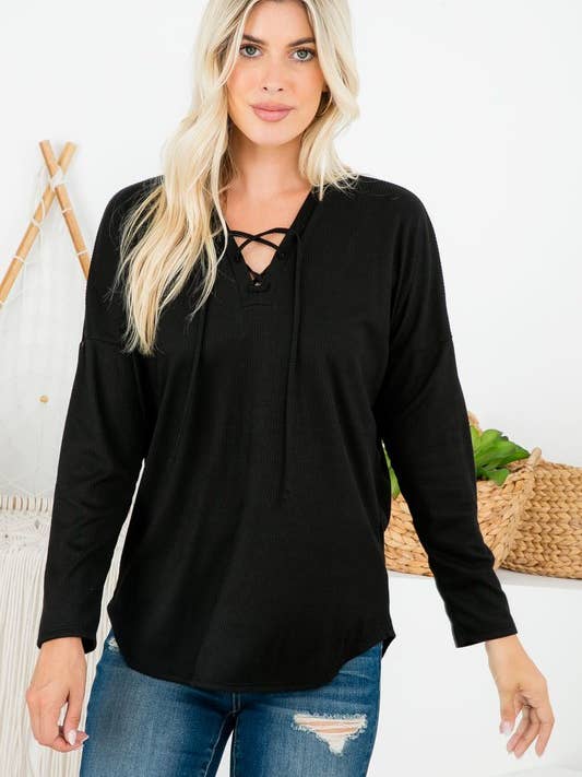 4X2 Dori Rippshirt mit Schnürung für den Großhandel von Rose Mellow Fashion