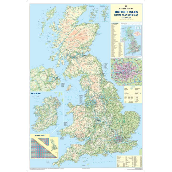 Map Marketing Limited - Wholesale Map - British Isles Motoring Map - Road Wall Map of UK and Ireland